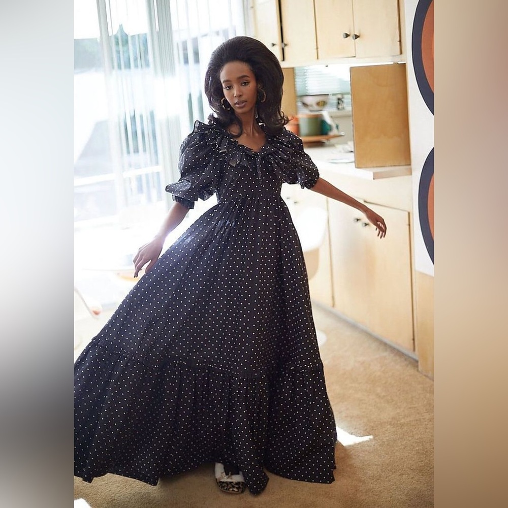 Elegant Black Polka Dot Maxi Dress